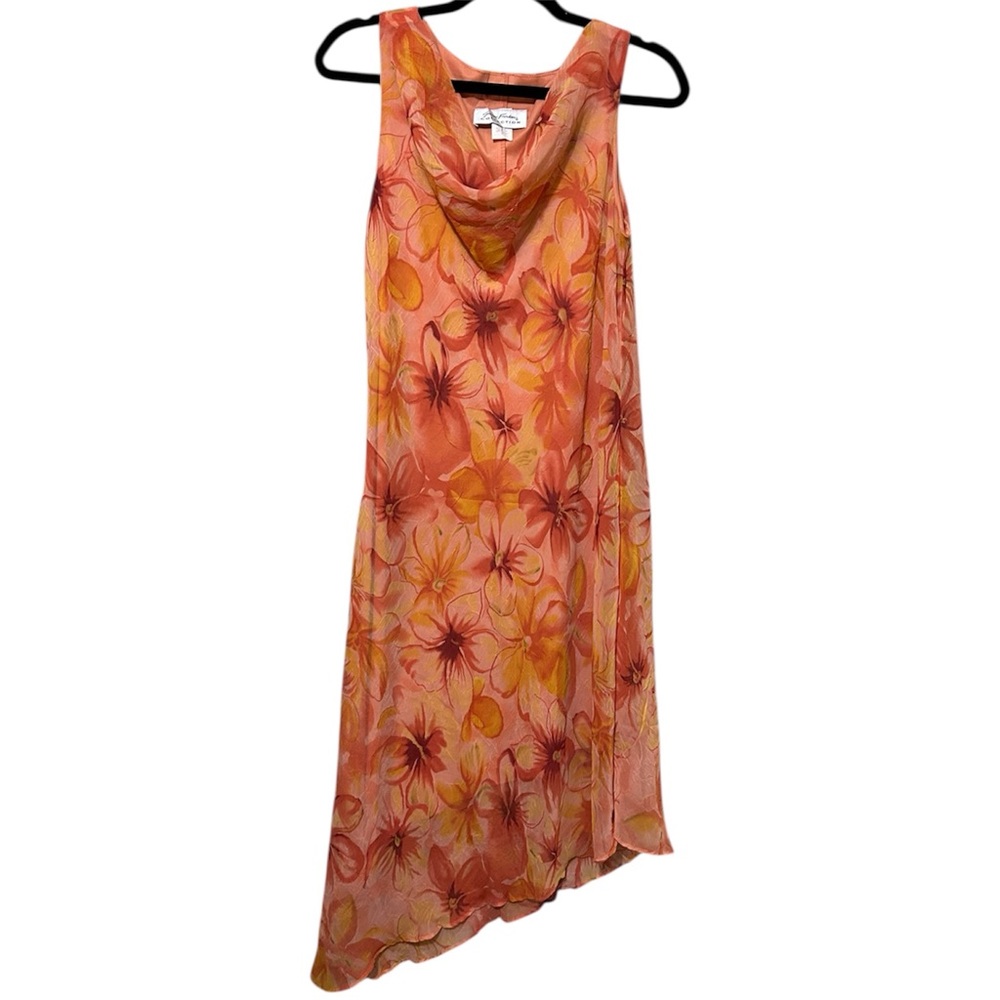 Giorgio Fiorlini Y2K Asymmetrical Orange Floral Dress Sz 8 Beach Cruise Festival